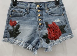 No Boundaries High Rise Frayed Hem Applique Shorts Size 5 - $19.79