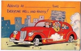 Comic Postcard Arrived 1950s Car Tires on Roof - $2.09