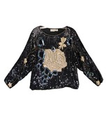Vtg 80s Star Group Sz M 100% Silk Black Sequin Beaded Gold Rose Top Disc... - $1,008.76 MXN