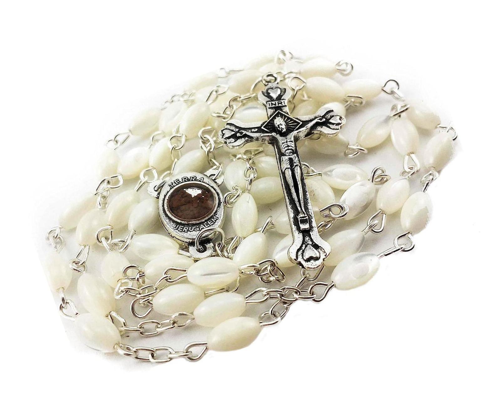 Primary image for Nazareth Store Natureal Pearl Rosary Beads Catholic Necklace