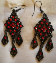 Vintage 80s 90s Red Long Dangle Earrings Women Boho Tribal Indian Gypsy Pierced - £12.23 GBP