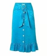 ART DEALER Midi Skirt Silk Blend Ruffle Hem Turquoise Pearl Belt $309 Sz... - $67.68 CAD
