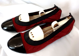 Ballet Flats Size US 7 CL by LAUNDRY &quot;Glinda&quot; Patent Cap Toe/Red Suede Uppers - £9.41 GBP
