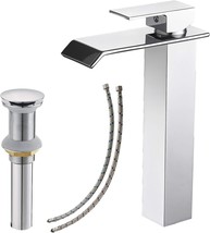 Modern Bathlavish Waterfall Vessel Faucet, Tall Chrome Bathroom Faucet, Single - £54.23 GBP