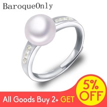 BaroqueOnly  Fashion Pearl Ring 8-9mm AAA Zircon Natural Freshwater Pearl Jewelr - £8.89 GBP