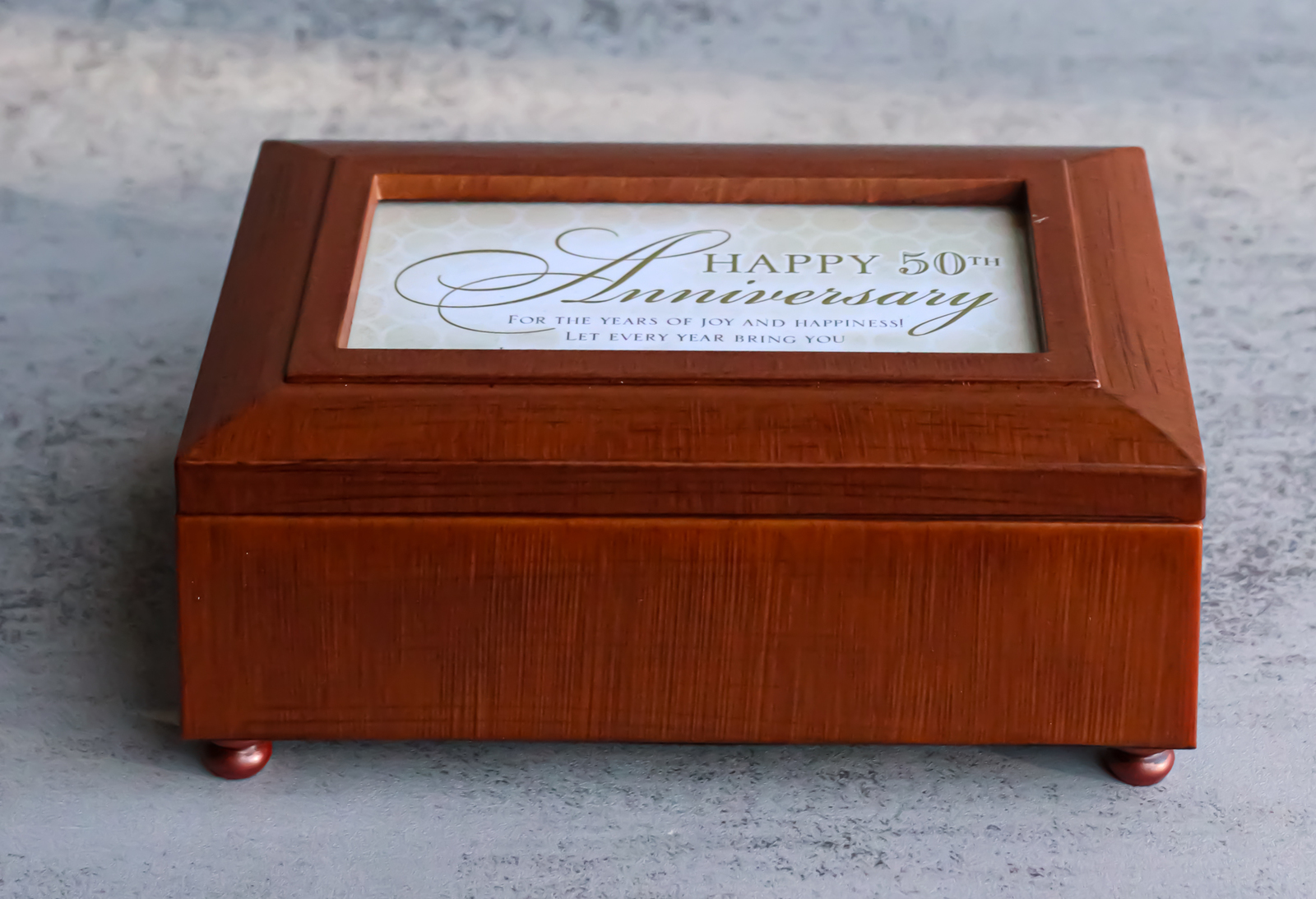 Happy Fiftieth 50th Anniversary Polished Burlwood With Trinket Wind Up Music Box Item image 11