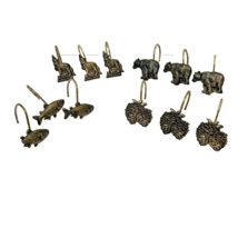 Vintage Rustic Cabin Resin Shower Hooks Wolf Bear Fish Pinecones Lot of 12 - £8.51 GBP