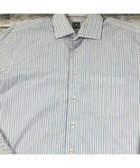 Peter Millar Mens Button Up Dress Shirt 16 /41cm L Blue Striped Long Sleeve - $375.30 MXN