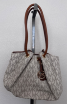 Michael Kors Signature Ring Tote East West Vanilla Brown Leather Handbag - $49.49