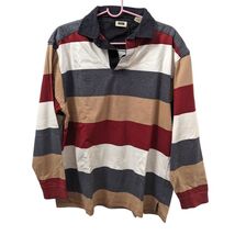Vintage Red Grey White Striped Long Sleeve Rugby Polo Shirt 100% Cotton ... - $44.99