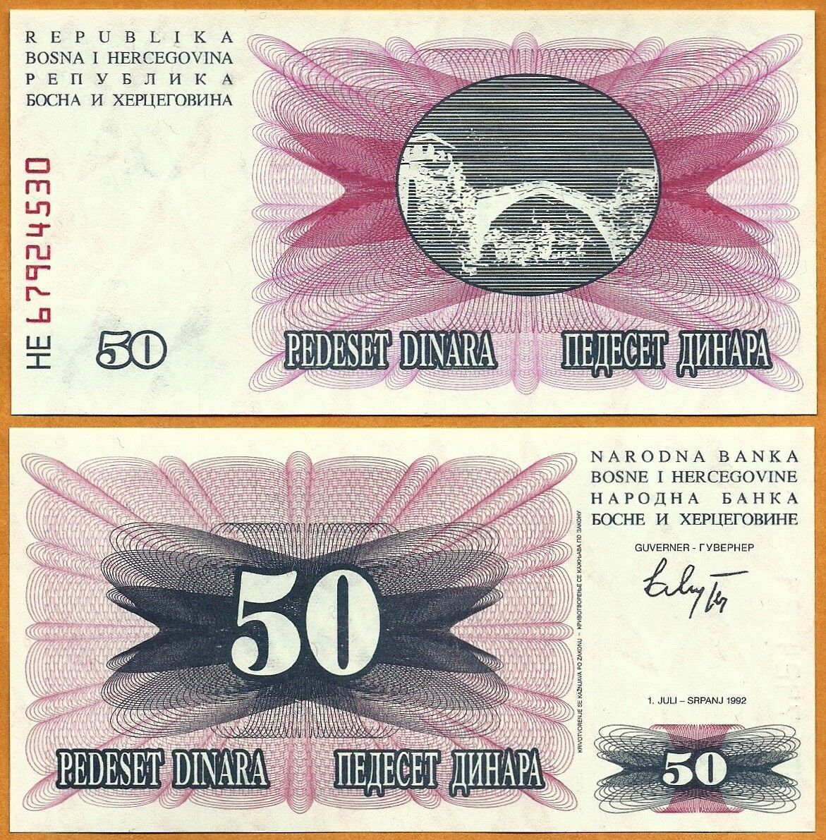 BOSNIA &amp; HERZEGOVINA 1992 UNC 50 Dinara Banknote Paper Money Bill  P-12 - $0.99