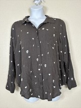 Torrid Womens Plus Size 2 (2X) Gray Skull Pocket Button Up Shirt Long Sleeve - £13.67 GBP