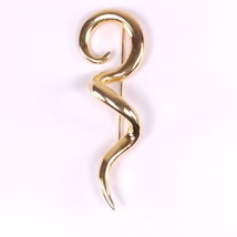 Vintage Yellow Gold Plate Spiral Twisting Swoop Brooch Pin Modern Art Jewelry - £5.75 GBP