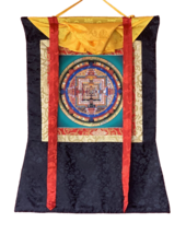 HAND PAINTED GREEN KALACHAKRA MANDALA TIBETAN THANGKA PAINTING  WITH SIL... - $2,470.57 MXN