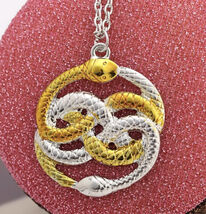 Never Ending Story Necklace 20” Chain Ouroboros Nordic Talisman Two Snak... - $4.95