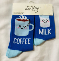 Densley &amp; Co Ladies &amp; Kid Coffee Milk Blue Socks 2 Pairs Low Cut Novelty - £8.73 GBP