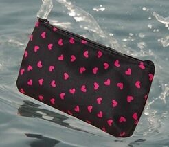 Small Hearts Zipper Makeup Bag Black Pink Valentine Cosmetic Pouch Trave... - $9.95