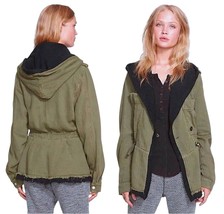 $168 Free People Hooded Slouchy Jacket Small Olive Drawcord Waist Fleece... - $75.54