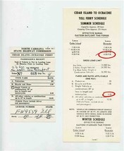 Cedar Island to Ocracoke Toll Ferry Schedule &amp; Receipt 1970 North Carolina - £17.12 GBP