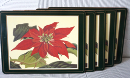 Vintage Pimpernel Poinsettia Cork-Backed Placemats Set of 5 Holiday Deco... - $49.47