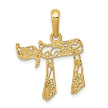 14K Gold Filigree Chai Pendant Charm Jewish Jewelry 25mm x 19mm - £82.67 GBP