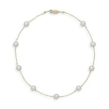 14K Solid Yellow Gold 16&quot; Chain 7 mm Grade A Cultured Akoya Pearls Necklace - £409.97 GBP