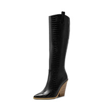 Big Size Chunky Heels Warm Female Leather Western Boots Winter New Women Knee Hi - £102.39 GBP
