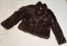 Rabbit Fur Jacket Women&#39;s X Large Short Coat Glamorous BROWN - £77.57 GBP