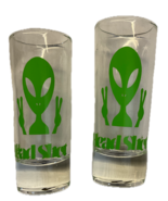 Alien Head Shot tall shotglass  4x1 3/8 Green Martian  Set 2 Glass - $11.88