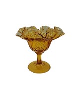 Vintage FENTON Amber Glass Ruffled Edge Thumbprint Pedestal Compote Cand... - $278.37 MXN