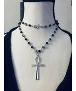 Gothic Ankh Pendant Beaded Necklacce Handmade Gothic Jewelry Elegant Bea... - $35.00