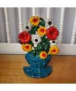 Cast Iron Flower Basket Small Doorstop Bookend 6&quot; X 8.5&quot; Multicolor Deco... - £18.80 GBP