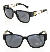 Versace Safety Pin Medusa 4412 Black Gold Polarized VE4412 Rectangle Sunglasses - £227.07 GBP