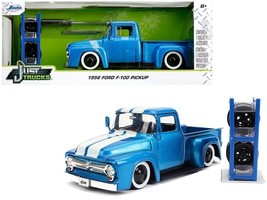 1956 Ford F-100 Pickup Truck Blue Metallic with White Stripes and Extra Wheels " - $1,977.62 MXN