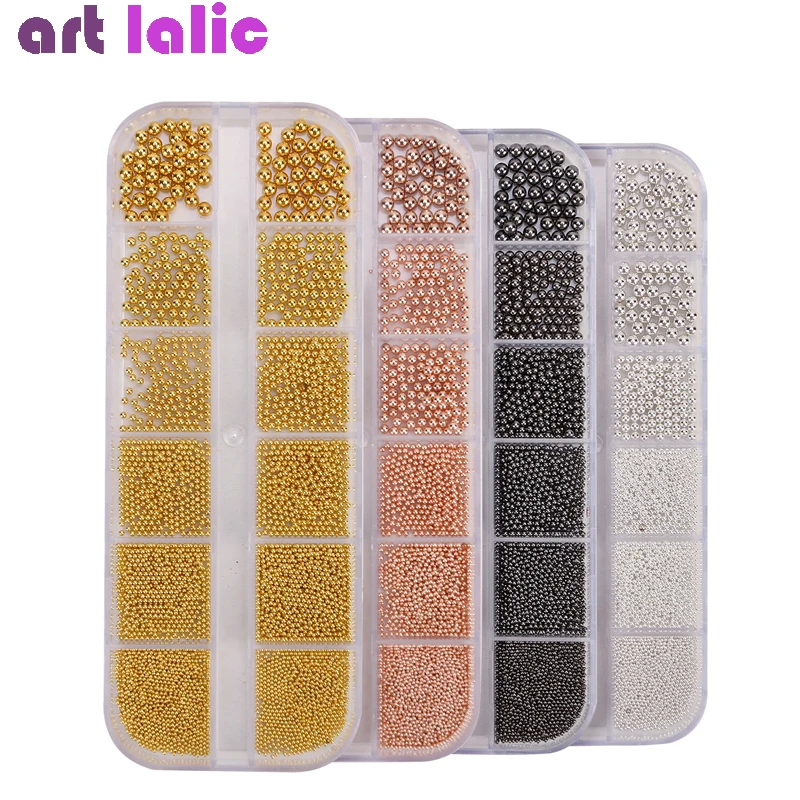 12 Compartment Caviar Beads Metallic Nail Art Accessories, Metal Nail Beads with - £8.11 GBP+