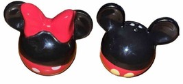 Disney Mickey And Minnie Mouse Ears Ceramic Salt And Pepper Mini Shakers Euc - £7.58 GBP
