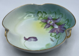 Candy Dish ceramic Meito China Hand Painted Japan Purple Iris Signed S. Moeda - £9.54 GBP