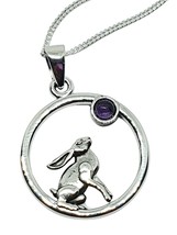 Moon Gazing Hare Ametista Collana Pendente Argento 925 18&quot; Catena Wiccan Pagan - £33.56 GBP