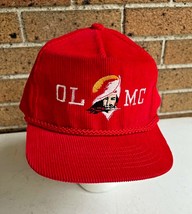 Vtg Red Coudoroy Hat Snapback Trucker Embroidered Logo Cap “OL MC” Raiders - $35.25