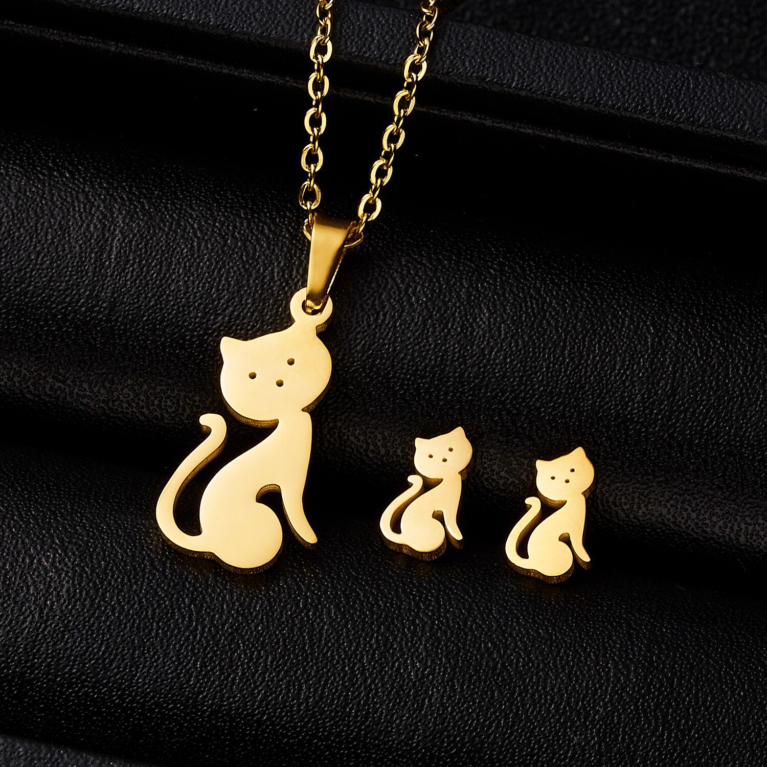 Classic Stainless Steel Pendant Necklace Earrings Sets Cat Butterfly Love Heart  - £16.02 GBP
