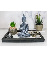Vitarka Mudra Buddha Zen Garden With Lotus Candle Holder Sand Faux Succu... - $507.71 MXN