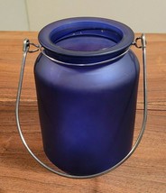 Painted Blue Glass Candle Holder Jar Votive with Metal Handle (NEW) - £7.78 GBP