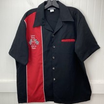 Johnny Suede Button Up Shirt Mens L Black/Red Embroidered Iron Cross Racing USA - £16.58 GBP