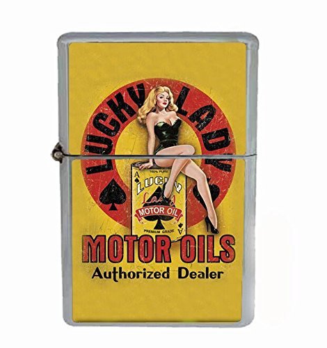 Lucky Lady Flip Top Oil Lighter R1 Smoking Cigarette Silver Case Included - $8.95