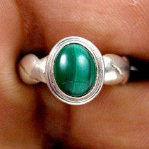 925 Sterling Silver Malachite Handmade Ring SZ H to Y Festive Gift RS-1039 - £28.37 GBP