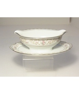 Vintage Noritake Edgewood Gravy Boat Attached Underplate White Floral Po... - $19.99