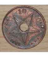 1889 BELGIAN CONGO 10 CENTIMES 100K RARE LOW MINT BIG COPPER COIN LEOPOL... - $65.45