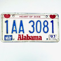 1991 United States Alabama Heart of Dixie Passenger License Plate 1AA 3081 - £13.13 GBP