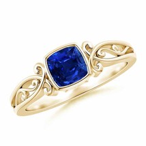 Authenticity Guarantee 
Vintage Style Cushion Sapphire Solitaire Ring in 14K ... - £1,438.16 GBP