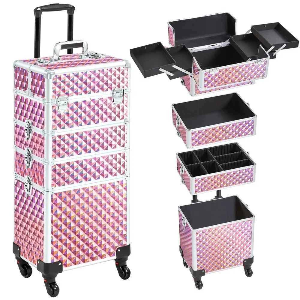 4-In-1 Aluminum Rolling Cosmetic Makeup Train Case, Pink - £163.77 GBP